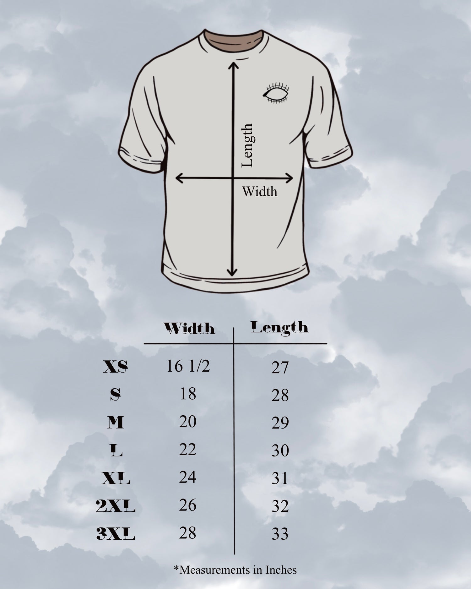 Tee shirt size chart. Sizing Chart. Blew Eyed View. Bella Canvas 3001cvc