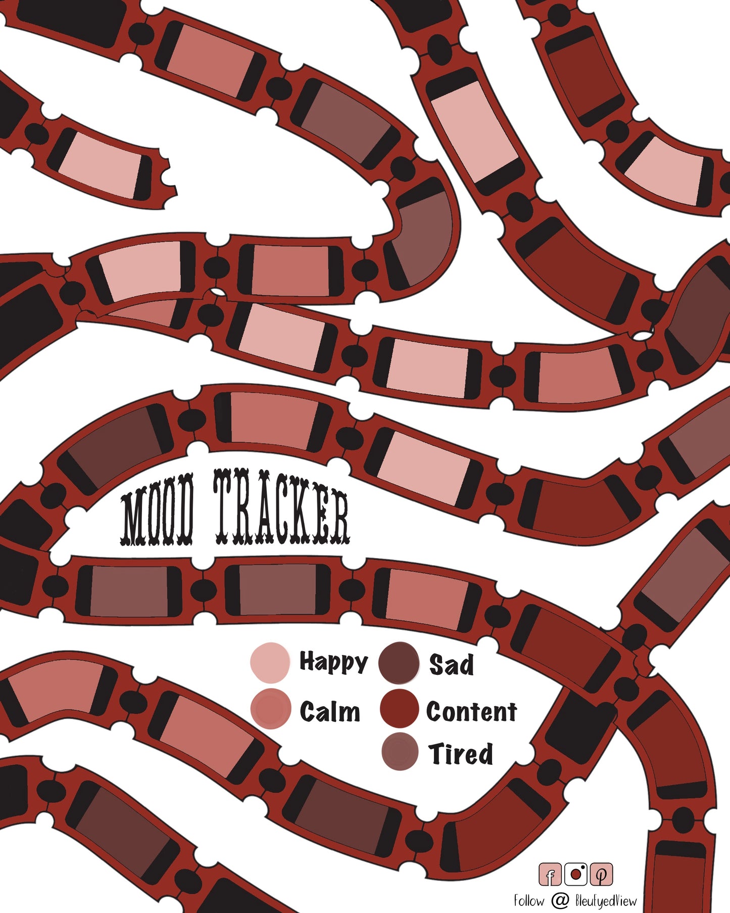 Mood Tracker. Bleu Eyed View. Color Me. Color. Growth. Ticket. Ticket Mood Tracker. Printable. Digital Download. Download. Tracker.