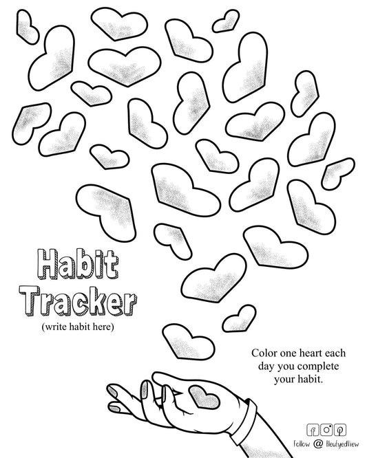 Inviting Love. Habit Tracker. Bleu Eyed View. Tracker. Hearts. hand and Hearts. Habit. Printable. Digital Download.